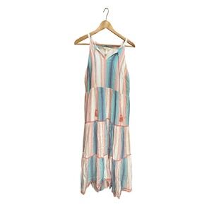 Matilda Jane Womens Multi Color Striped Tiered Midi Dress Ric Rac Tassels Size M